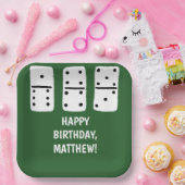 緑に黒い点を持つ白いドミノ ペーパープレート (パーティー)