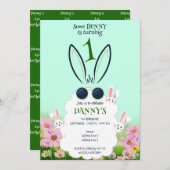 緑のうさぎの花園 春 夏の誕生日 招待状 (正面/裏面)