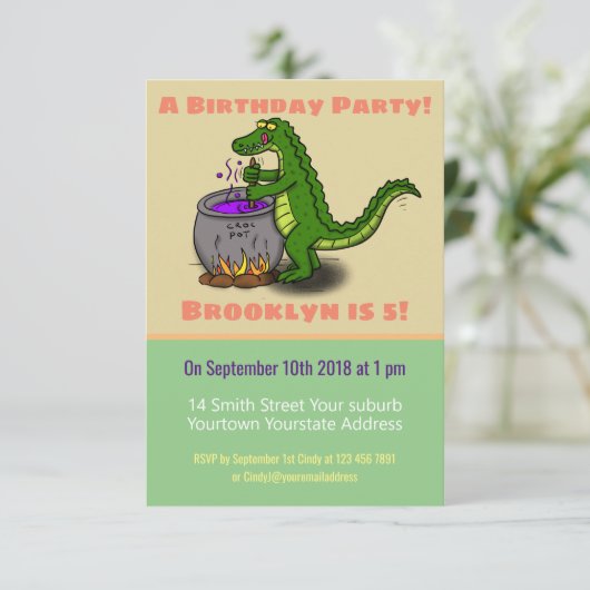 緑のおもしろいアリゲーター料理への招待 招待状 (スタンド正面)