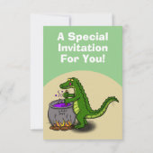 緑のおもしろいアリゲーター料理への招待 招待状 (裏面)