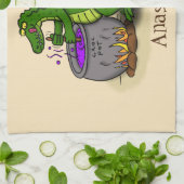 緑のおもしろいアリゲーター料理 キッチンタオル (折り畳み)