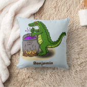 緑のおもしろいアリゲーター料理 クッション (ブランケット)