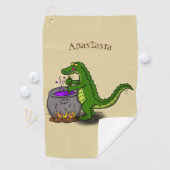 緑のおもしろいアリゲーター料理 ゴルフタオル (インサイチュ)