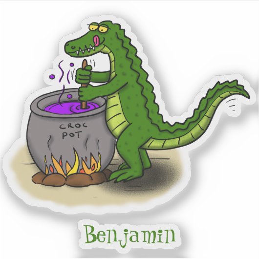 緑のおもしろいアリゲーター料理 シール (正面)