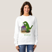 緑のおもしろいアリゲーター料理 スウェットシャツ (正面フル)