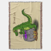 緑のおもしろいアリゲーター料理 スローブランケット (正面縦)