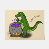 緑のおもしろいアリゲーター料理 ドアマット (正面)