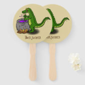 緑のおもしろいアリゲーター料理 ハンドファン (正面&裏面)