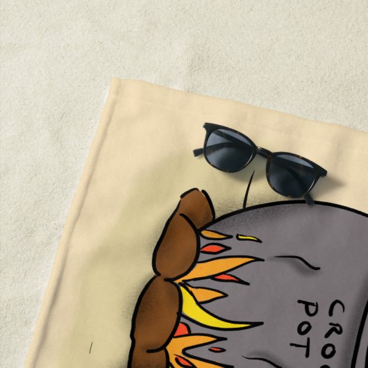 緑のおもしろいアリゲーター料理 ビーチタオル (インサイチュ)