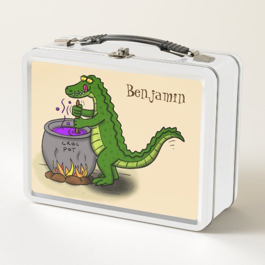 緑のおもしろいアリゲーター料理 メタルランチボックス (正面)
