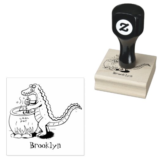 緑のおもしろいアリゲーター料理 ラバースタンプ (押印)