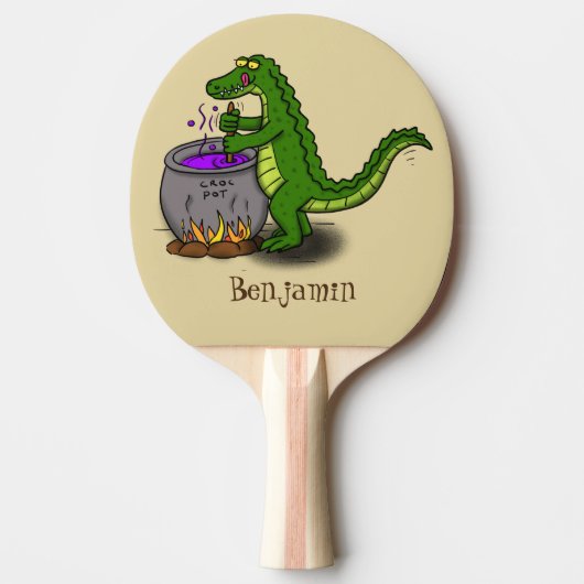 緑のおもしろいアリゲーター料理 卓球ラケット (正面)