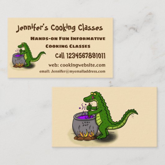 緑のおもしろいアリゲーター料理 名刺 (正面/裏面)