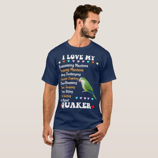 緑のおもしろいクエーカーシャツI Love Quaker Parrot Tシャツ (正面フル)