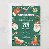 緑のおもしろいクリスマスベビーシャワー 招待状 (正面)