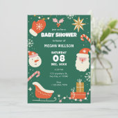 緑のおもしろいクリスマスベビーシャワー 招待状 (スタンド正面)