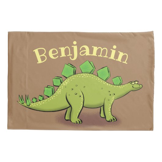 緑のおもしろいステゴサウルス恐竜の漫画 枕カバー (裏面)