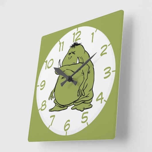 緑のおもしろいトロール人食い鬼アニメ スクエア壁時計 (傾斜)