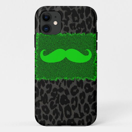 緑のおもしろい口ひげとヒョウ柄 Case-Mate iPhoneケース (裏面)