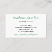 緑のおもしろい漫画の女性のクリーニング 名刺 (裏面)