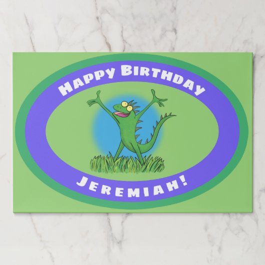 緑のおもしろい生き生きとしたイグアナの誕生日 ペーパーパッド (正面)