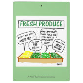 緑のおもしろい食料雑貨屋スーパーマーケットマネジャーCartoon クリップボード (裏面)