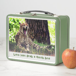 緑のおもしろい- Fast Cat Cheetah メタルランチボックス