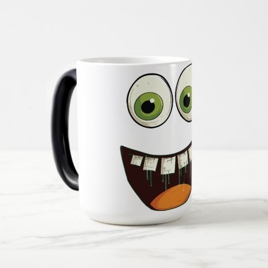 緑のおもしろいGoogly目で顔驚く開いたM モーフィングマグカップ (正面左)