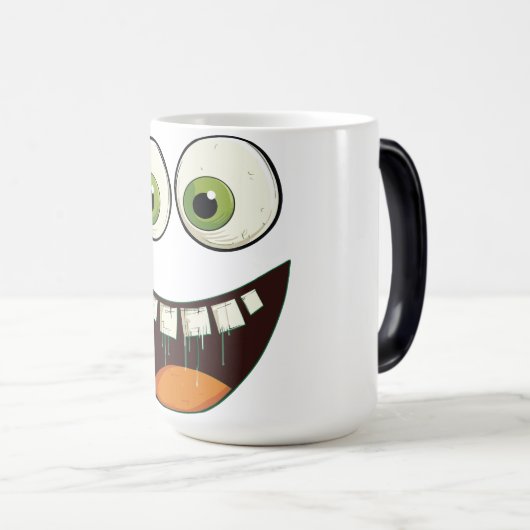 緑のおもしろいGoogly目で顔驚く開いたM モーフィングマグカップ (正面右)