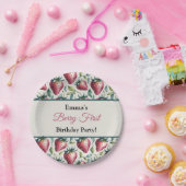 緑のお洒落いちご誕生日名 ペーパープレート (パーティー)