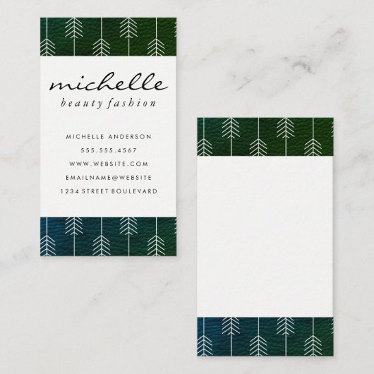 緑のお洒落トリム/矢印 名刺 (正面/裏面)