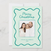 緑のお洒落ドードルウェーブフレームのクリスマスフォト シーズンカード (正面)