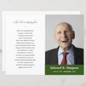 緑のお祝いのライフ葬式プログラムの写真 (正面/裏面)