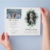 緑のお祝いの生活葬儀プログラム チラシ (手)