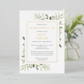 緑のお祝いライフ葬儀金ゴールド 箔招待状 (立ち正面)