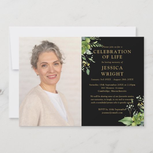 緑のお祝い・オブ・ライフ葬儀の写真 招待状 (正面)