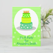 緑のお誕生日ケーキのバースデーパーティ招待状 招待状 (スタンド正面)