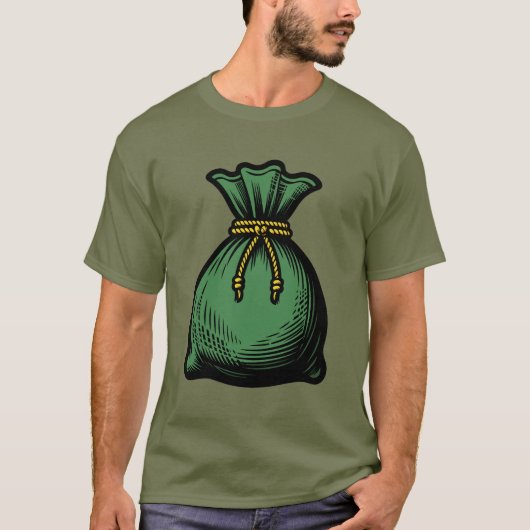 緑のお金袋 Tシャツ (正面)