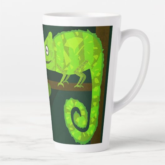 緑のかわいいカメレオン カフェラテマグ (右)