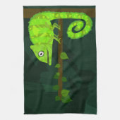 緑のかわいいカメレオン キッチンタオル (縦)
