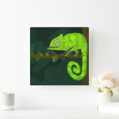 緑のかわいいカメレオン スクエア壁時計 (ホーム)