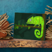 緑のかわいいカメレオン フォトプラーク (側面)