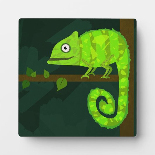 緑のかわいいカメレオン フォトプラーク (正面)