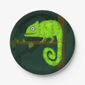 緑のかわいいカメレオン ペーパープレート (正面)