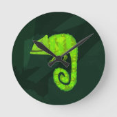 緑のかわいいカメレオン ラウンド壁時計 (正面)