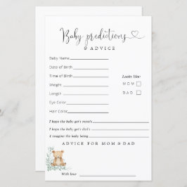 緑のかわいいクマ赤ちゃんシャワー予測アドバイス