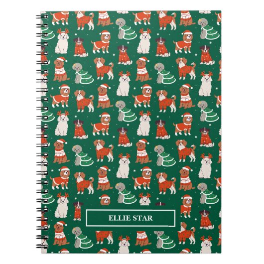 緑のかわいいクリスマスパーソナライズされた犬 ノートブック (正面)