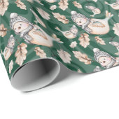 緑のかわいいスズメの水彩手色彩の鮮やか ラッピングペーパー (ロールコーナー)
