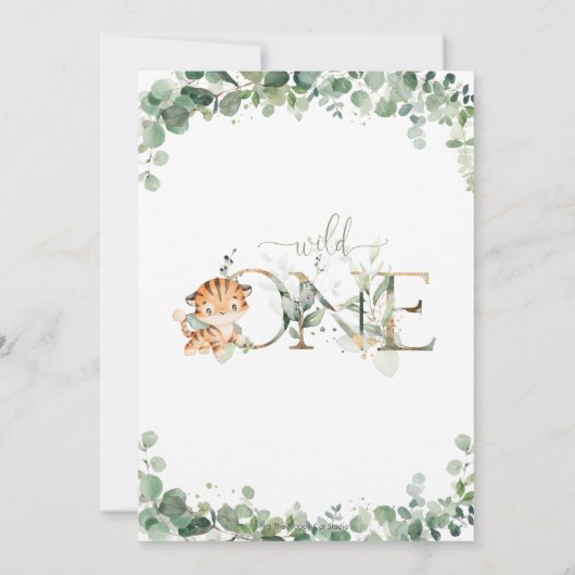 緑のかわいいタイガーカッブボーイ1st誕生日ワイルドワン 招待状 (裏面)