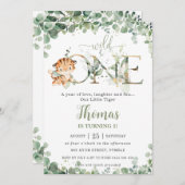 緑のかわいいタイガーカッブボーイ1st誕生日ワイルドワン 招待状 (正面/裏面)